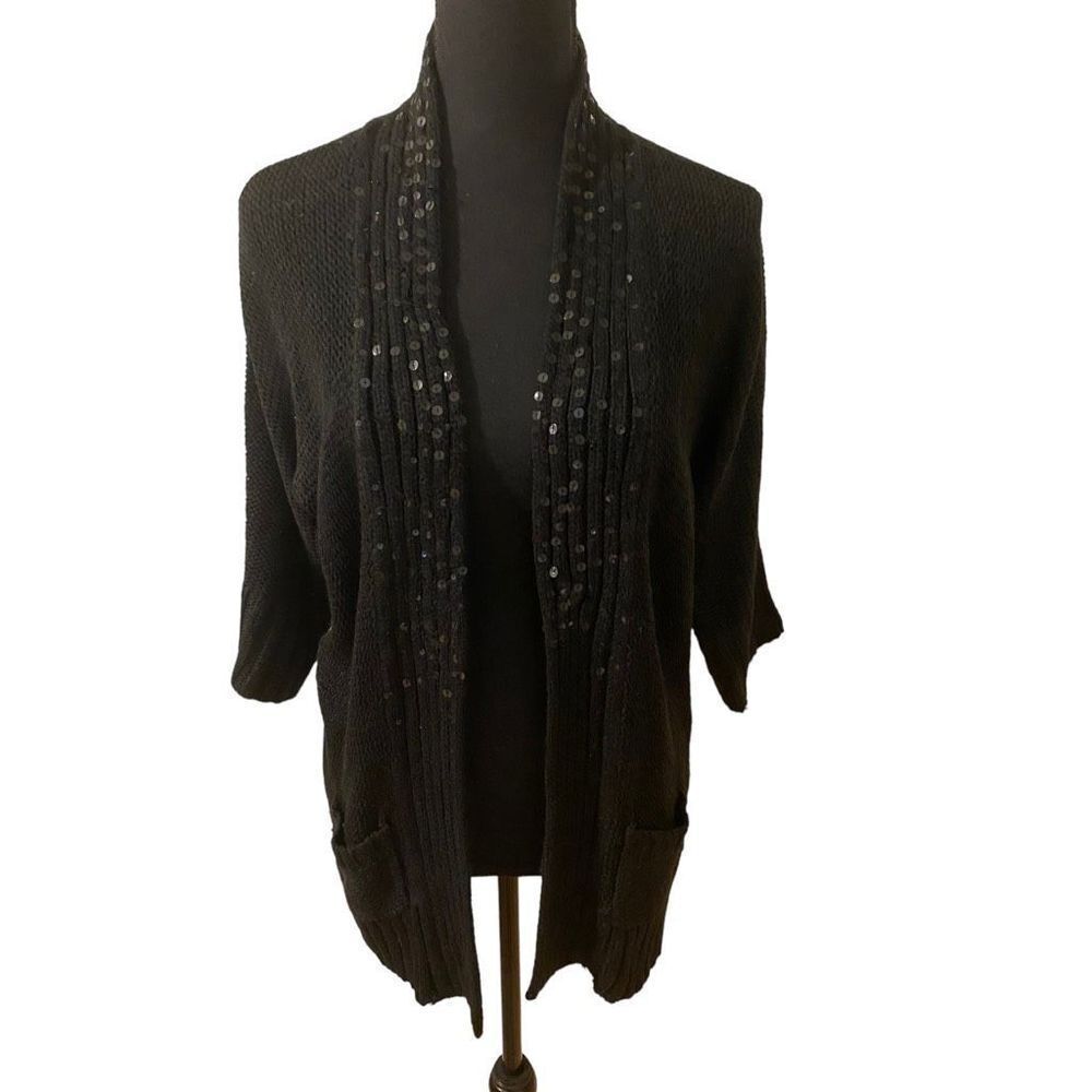 Maurice’s NWT black size L 3/4 sleeve cardigan with sequin front edging.